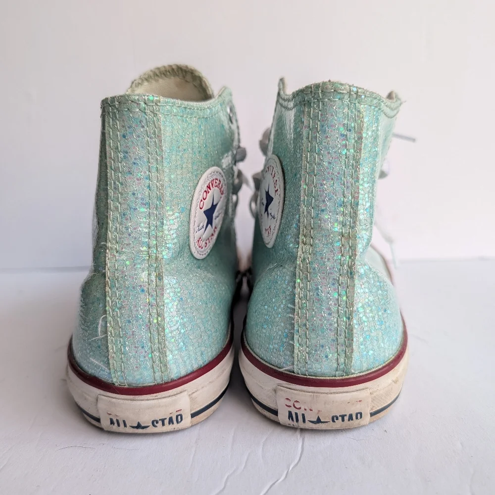 Converse Turquoise Sequin High Top Sneakers Size 5